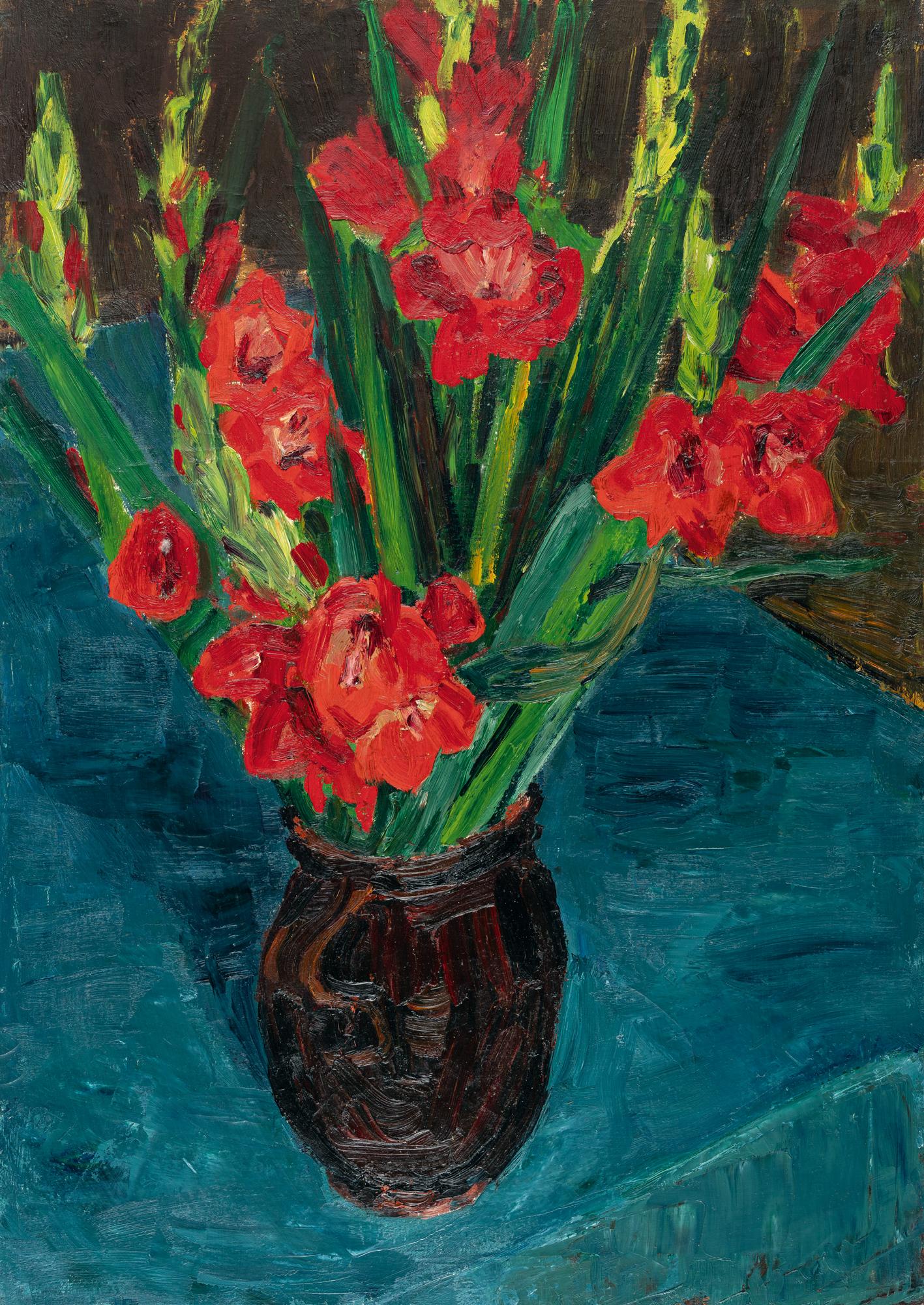 Arnold Balwé - Gladiolenstrauß in braunem Krug