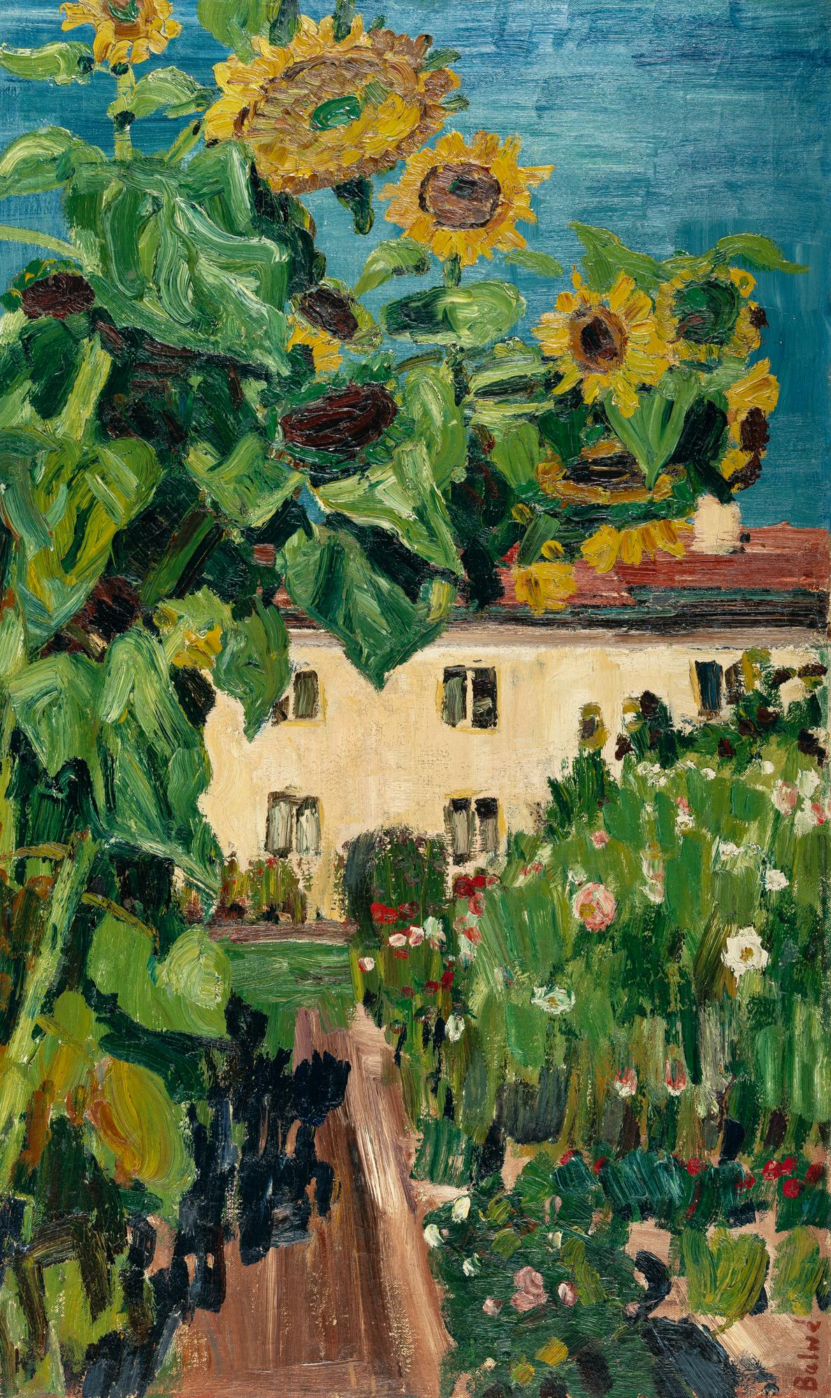 Arnold Balwé - Sonnenblumen vorm Haus
