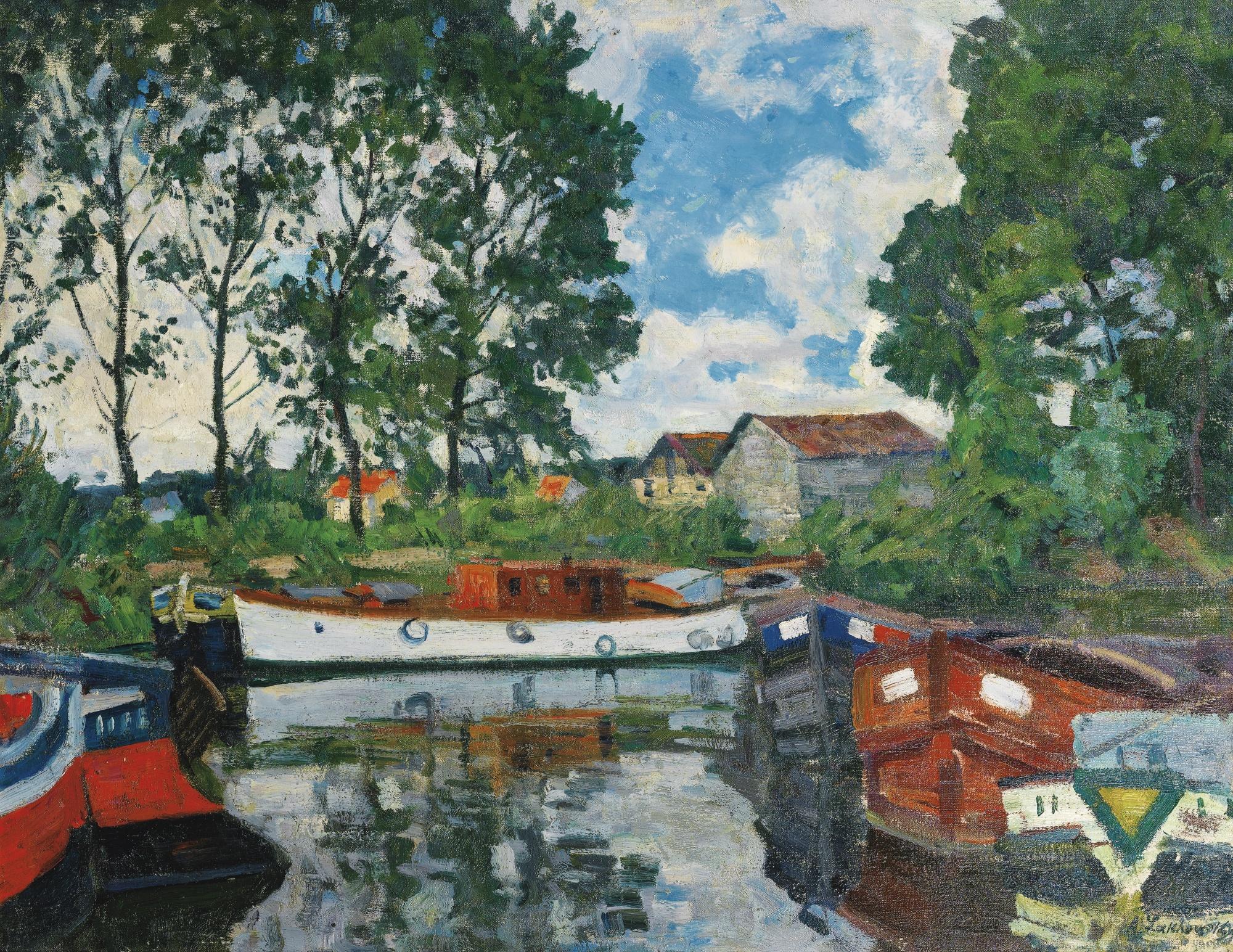 Arnold Borisovich Lakhovsky - Houseboats At Moret-Sur-Loing