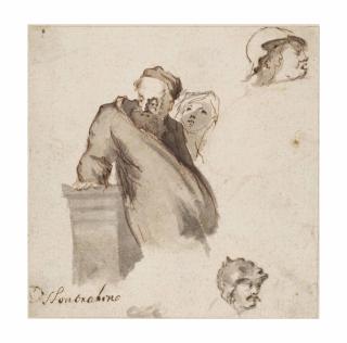 Arnold Houbraken - A sheet of studies with a bearded man leaning on a plinth