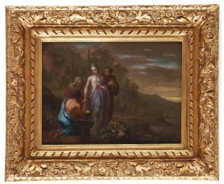 Arnold Houbraken - Pharaoh\'s daughter finding of Moses/Elijah, a pair.