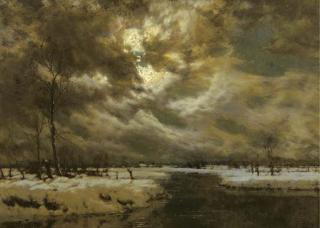 Arnold Marc Gorter - A moonlit winterlandscape