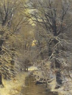 Arnold Marc Gorter - A stream in snow covered woods