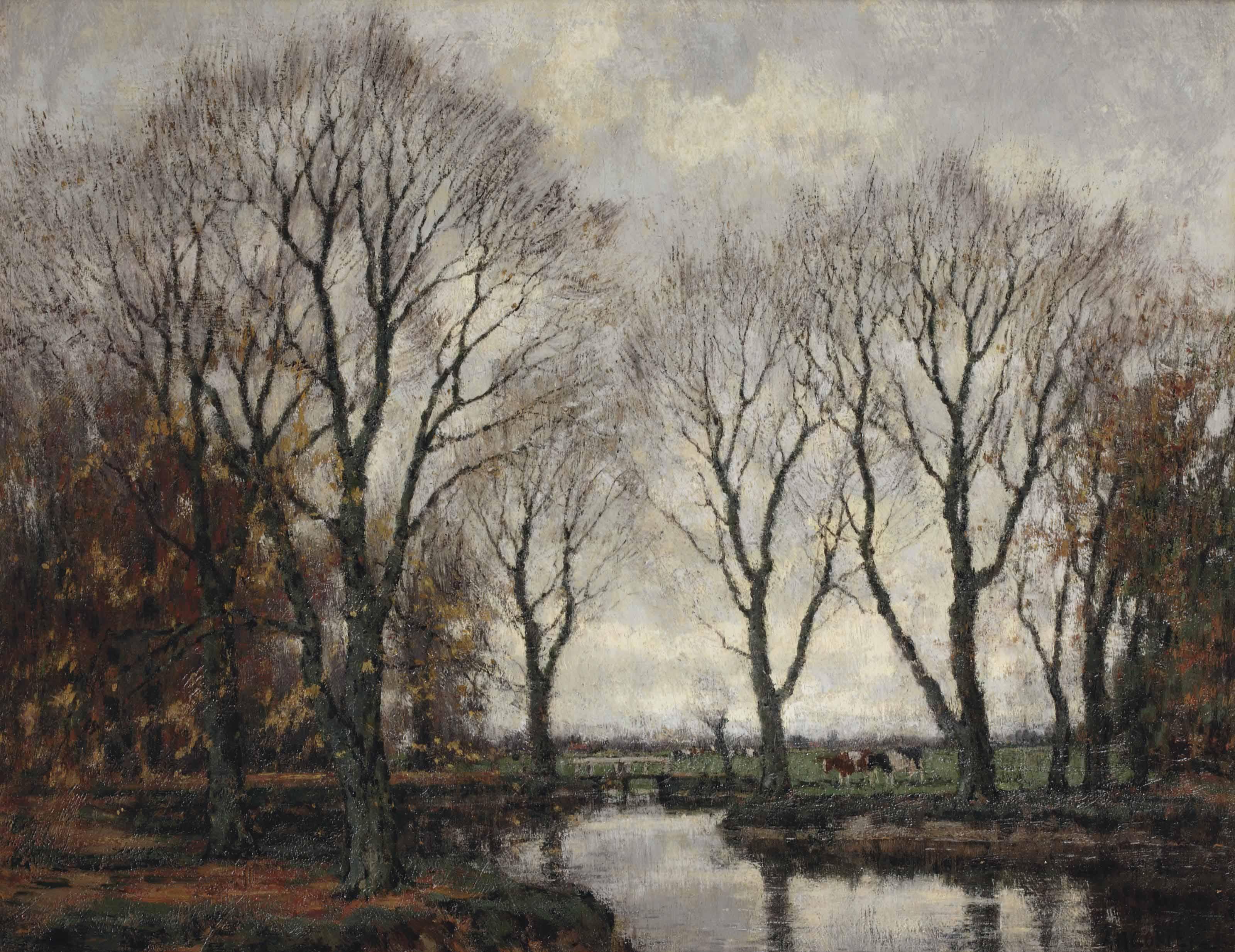 Arnold Marc Gorter - Cows along the Vordense Beek in autumn
