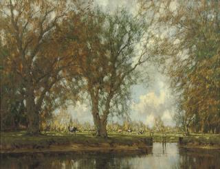 Arnold Marc Gorter - Cows Grazing In A Sunlit Pasture Near The Vordense Beek