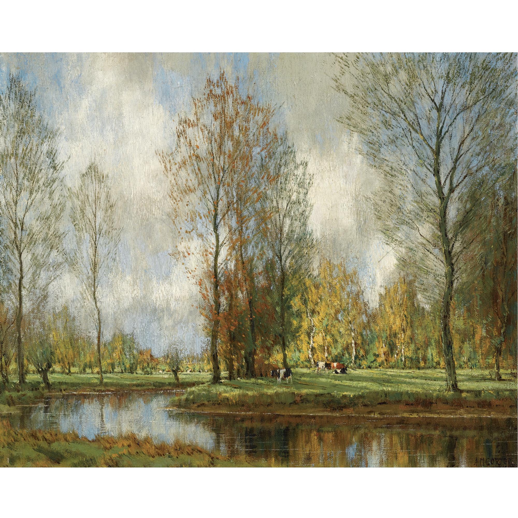 Arnold Marc Gorter - Dutch Cows Grazing Near The Vordense Beek