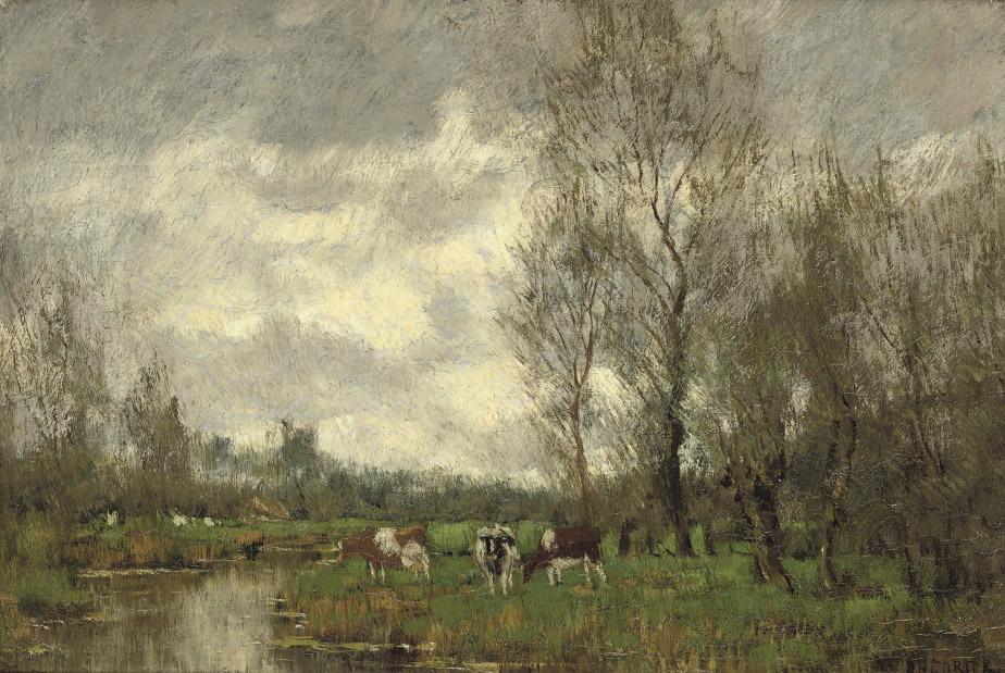 Arnold Marc Gorter - Grazing cows near the waterfront