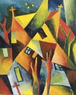 Arnold Topp - Stadtlandschaft mit drei Kreuzen