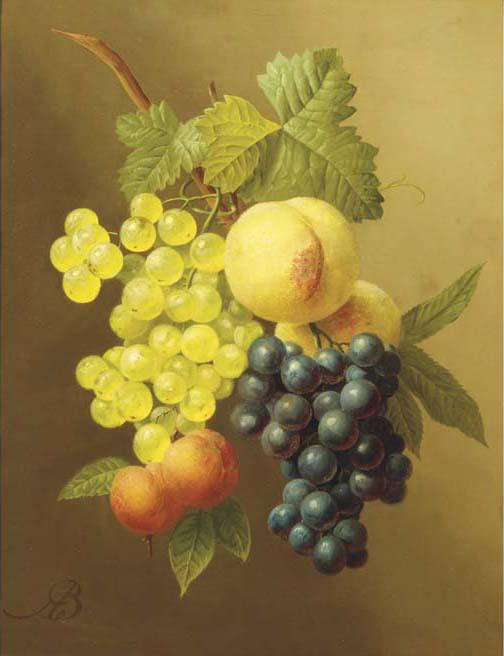 Arnoldus Bloemers - A swag of peaches, grapes and apricots