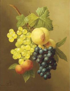 Arnoldus Bloemers - A swag of peaches, grapes and apricots
