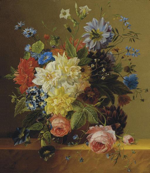 Arnoldus Bloemers - An opulent flower still life