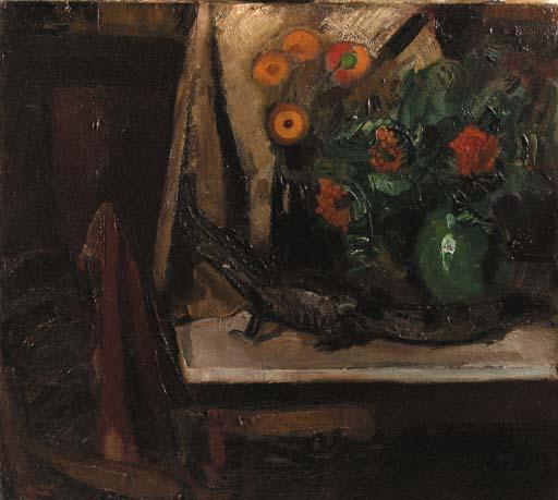 Arnout Colnot - A Still Life With A Crocodile And Flowers