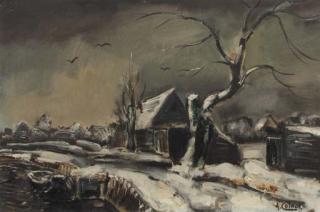 Arnout Colnot - A winterlandscape with a house along a waterway