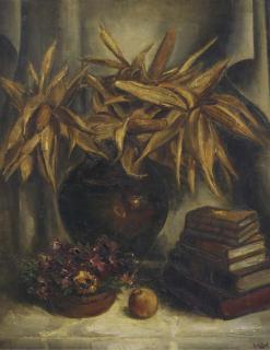 Arnout Colnot - Still life with corn in a vase and books