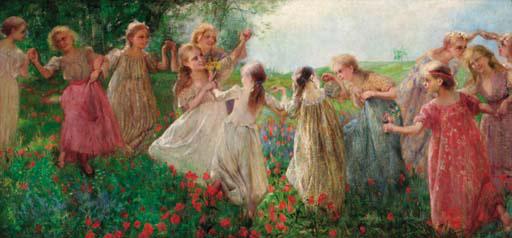 Arpad Balint - Young girls dancing in a summer meadow