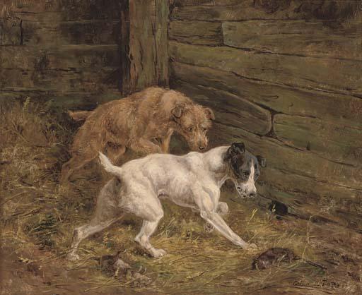 Arthur Alfred Davis - Terriers in the barn