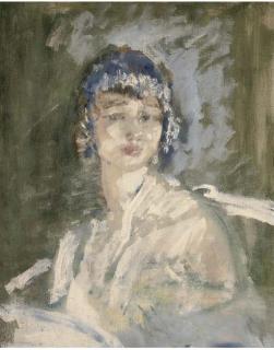 Arthur Ambrose Mcevoy, A.R.A., A.R.W.S., R.P., N.E - Portrait of A Lady, Bust-Length, In A White Dress