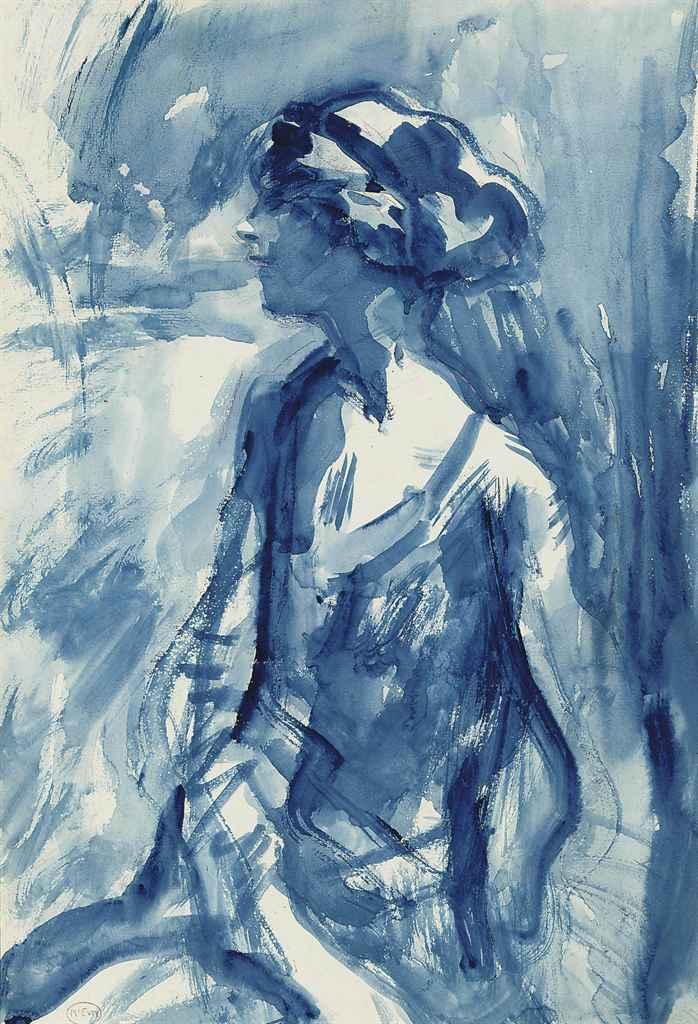 Arthur Ambrose McEvoy, A.R.A., A.R.W.S. - Mrs John Carpenter: A portrait study in blue