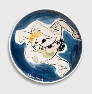 Arthur Boyd - Jacob Wrestling the Angel, c.1956 diameter: 39.0cm (15 3/8in).