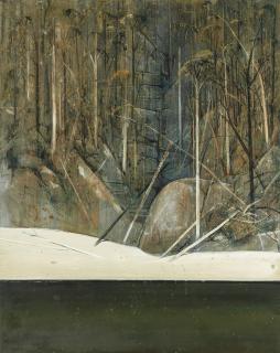 Arthur Boyd - Rockface, River and Small Waterfall, 1976