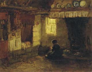 Arthur Briët - A Cottage Interior: Playing By The Window