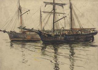 Arthur Briscoe - Two shipping vessels in a calm