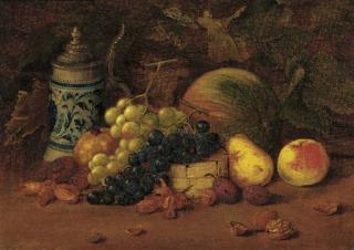 Arthur Charles Dodd - A tankard with grapes, plums, an apple, a melon and hazlenuts