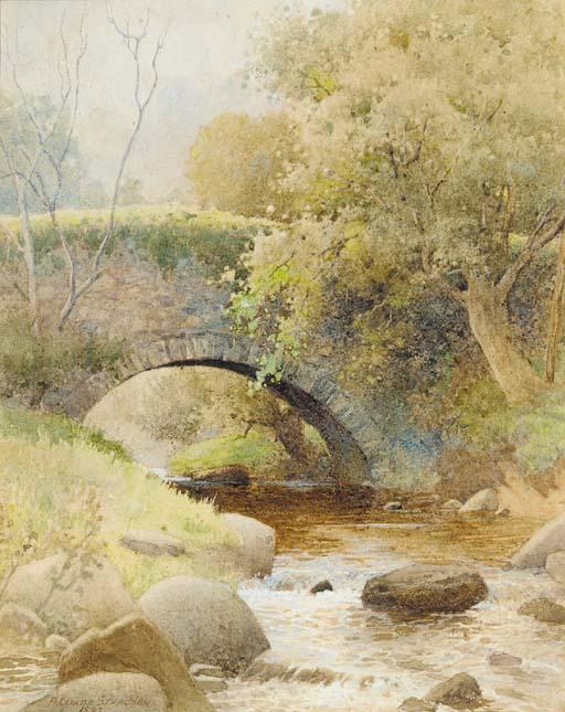Arthur Claude Strachan - A bridge over a stream in a wooded landscape
