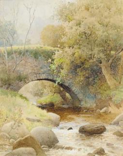 Arthur Claude Strachan - A bridge over a stream in a wooded landscape