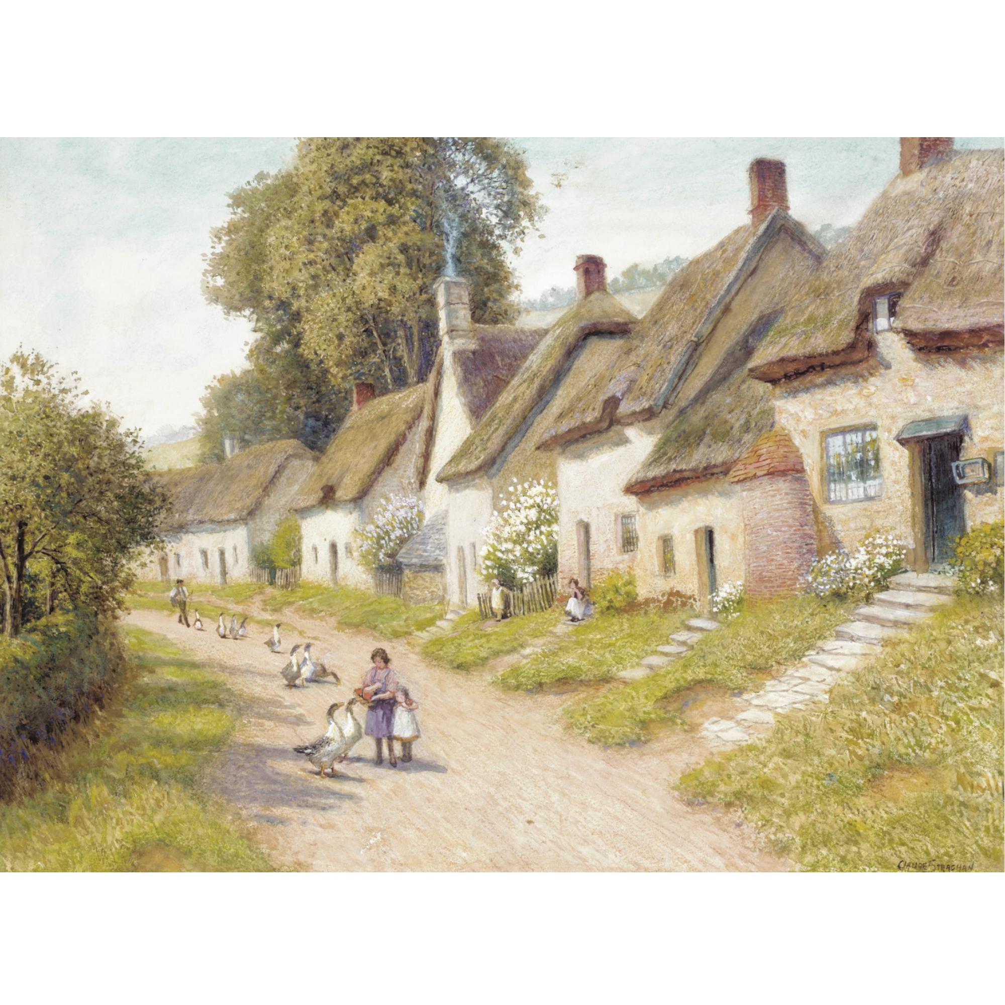 Arthur Claude Strachan - Geese On A Village Road