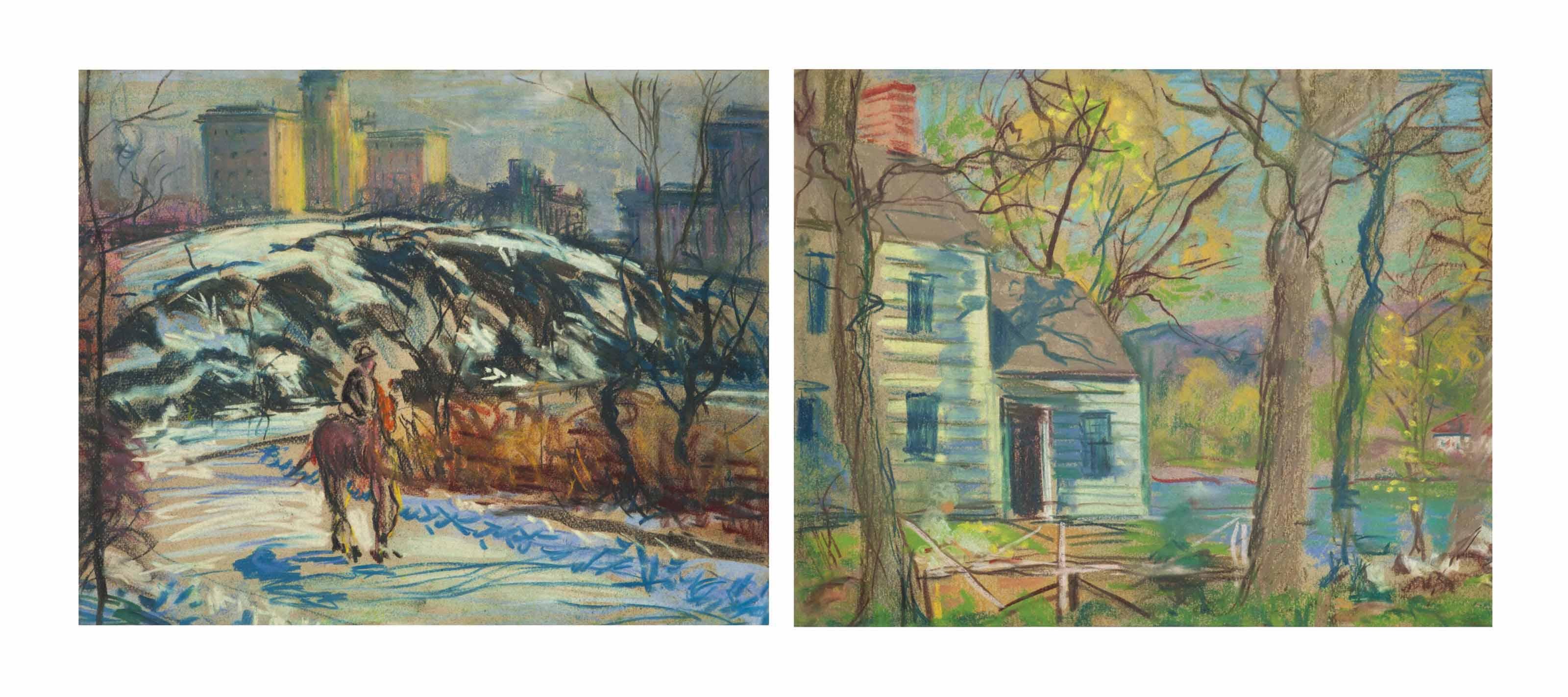 Arthur Clifton Goodwin - Riding in Central Park;  and   Study of a house (double-sided)
