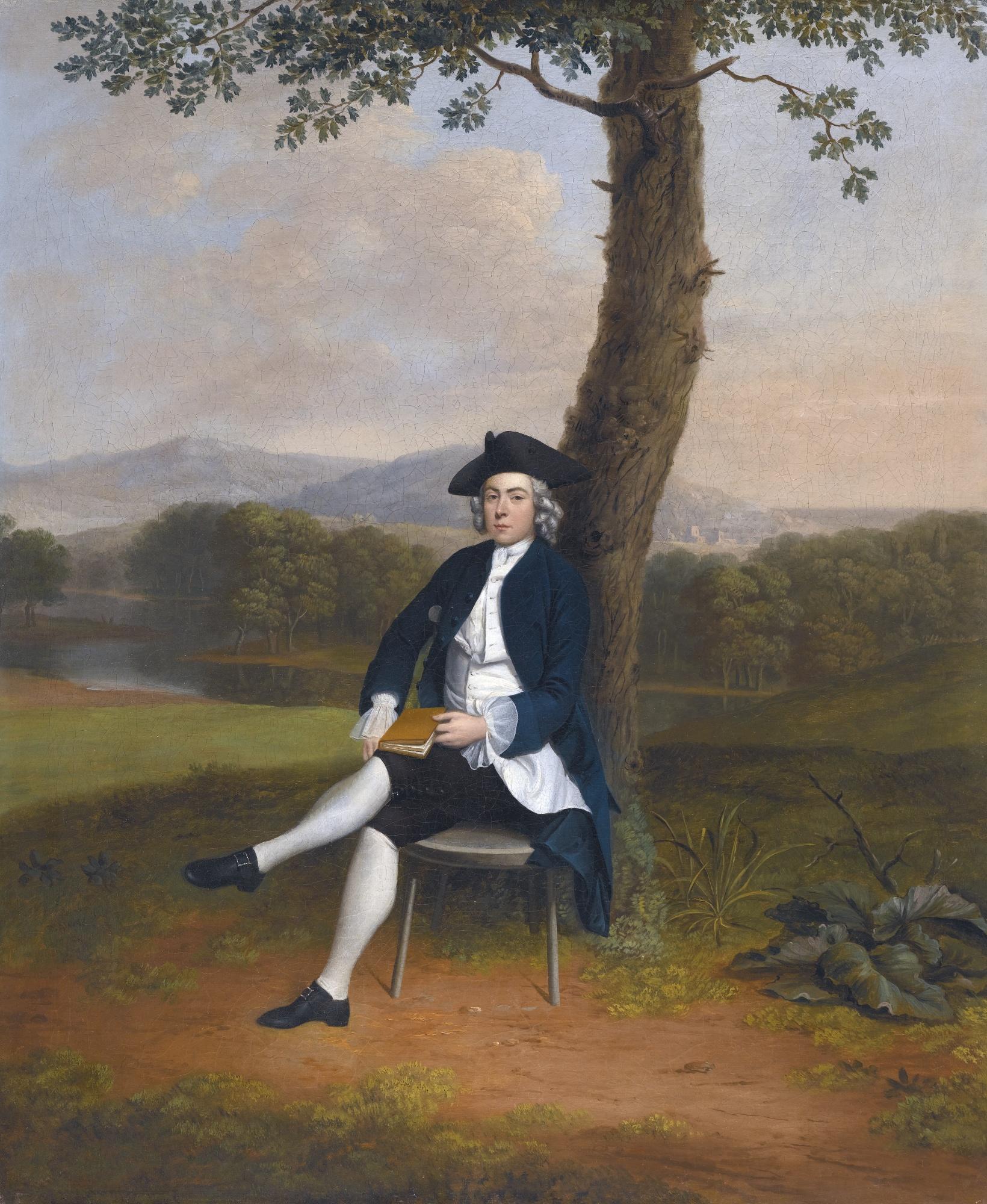 Arthur Devis - Portrait Of A Gentleman, Full Length, Seated Under A Tree