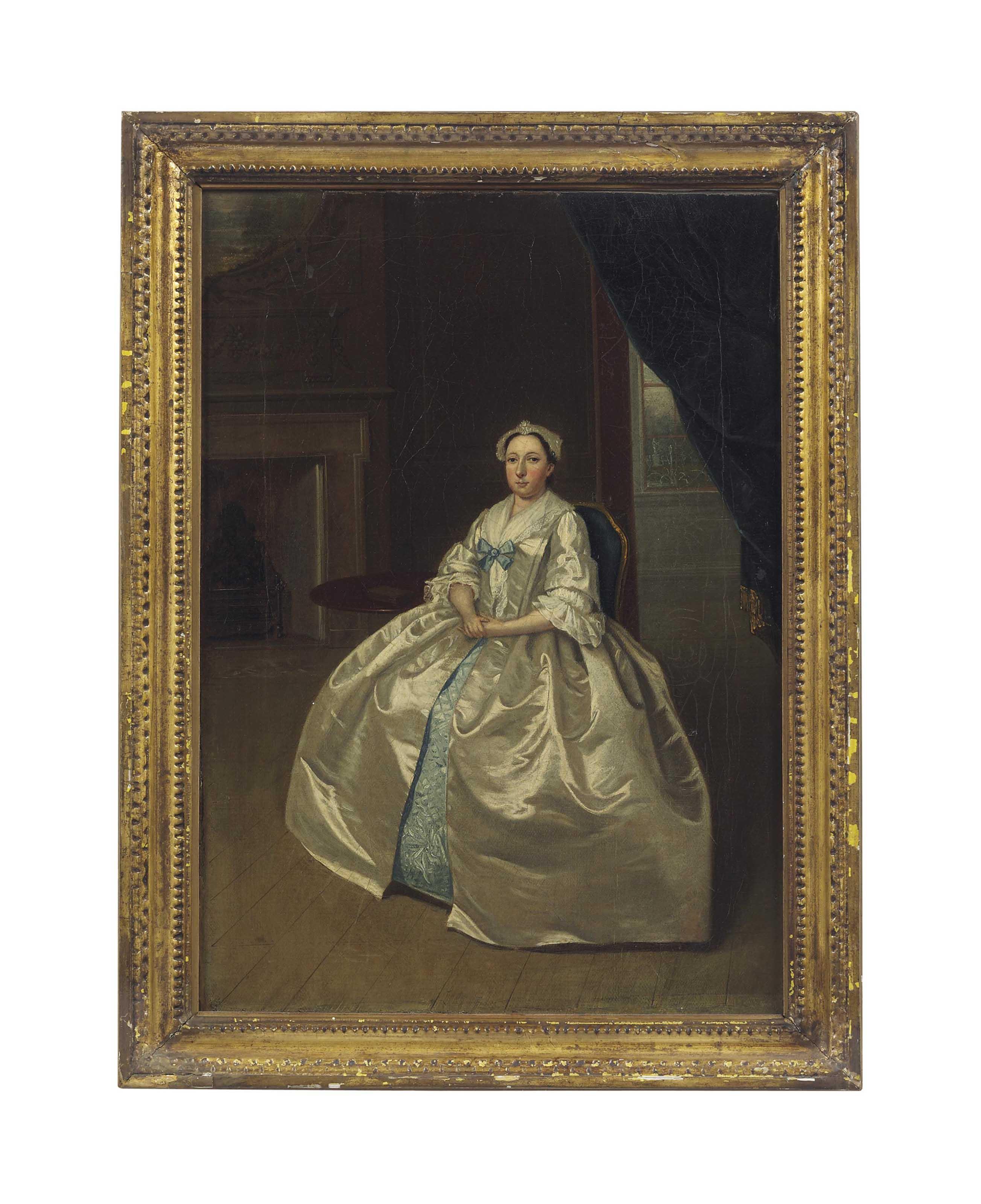 Arthur Devis - Portrait of a lady, said to be a member of the Lister family, seated, small full-length, in an interior