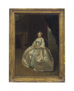 Arthur Devis - Portrait of a lady, said to be a member of the Lister family, seated, small full-length, in an interior