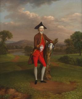 Arthur Devis - Portrait of a member of the Sergison family, possibly Michael Warden of Cuckfield Park, standing full-length, with a view to a park landscape beyond