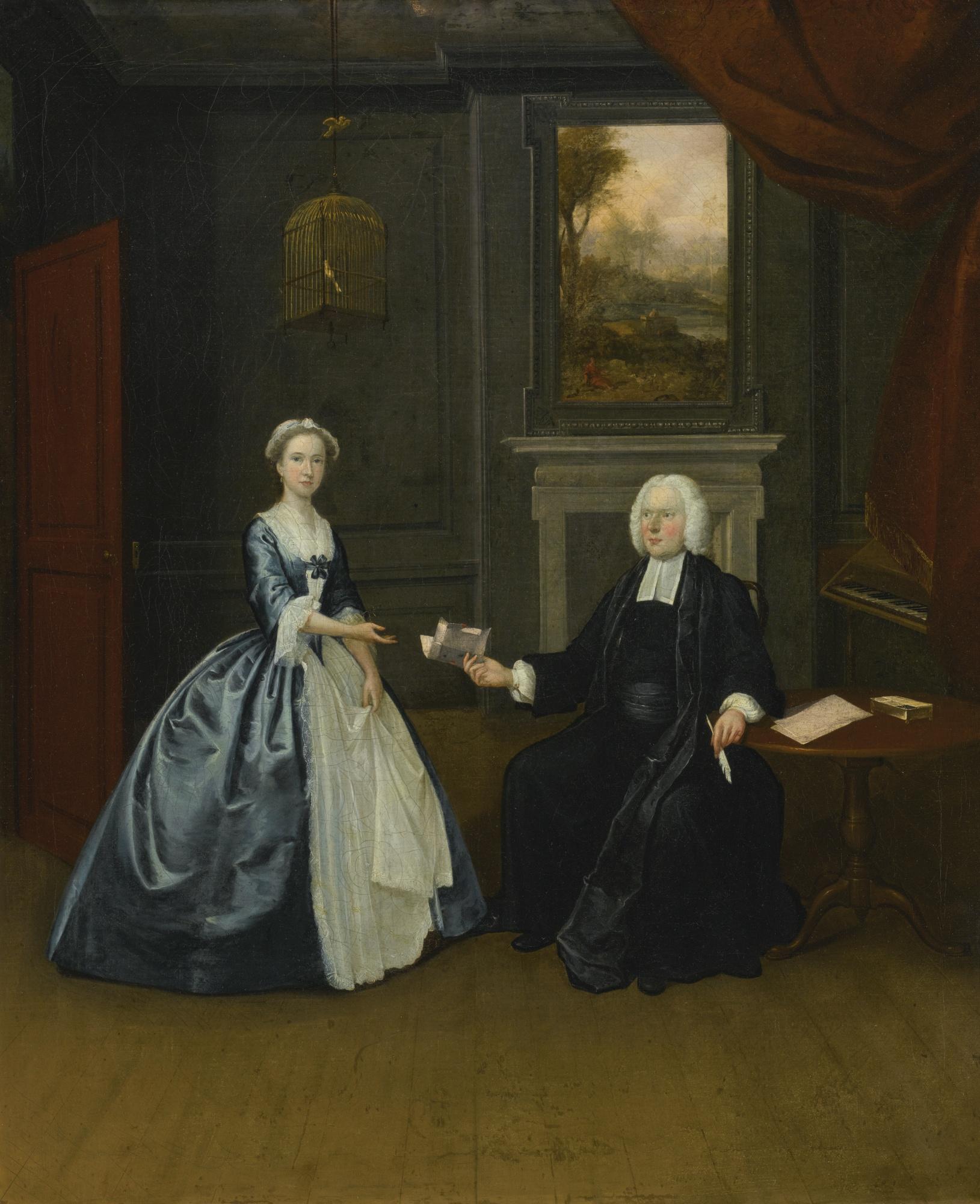 Arthur Devis - Portrait Of The Reverend Thomas D\'Oyly With His Wife, Henrietta Maria, Full-Length In An Interior