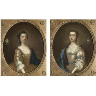 Arthur Devis - Portraits Of Two Sisters Of The Moult Family Of Nottinghamshire