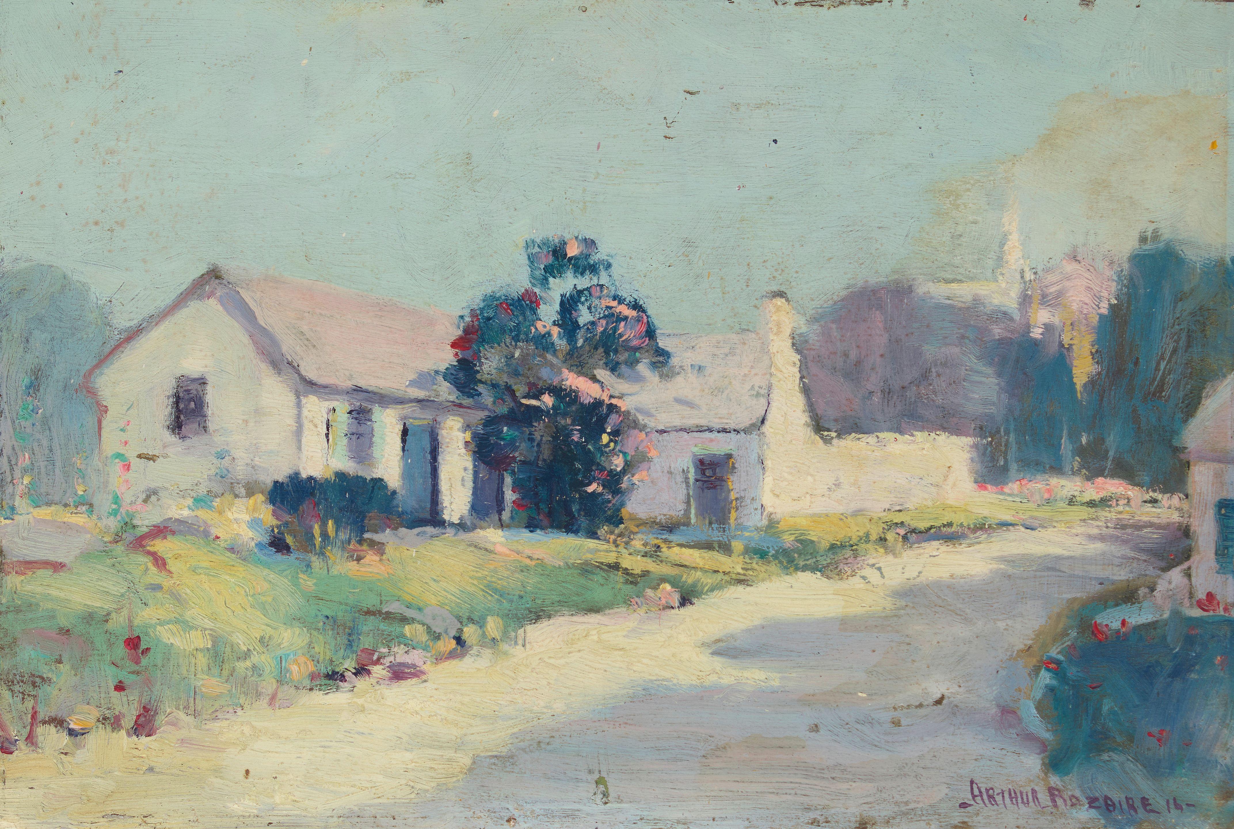 Arthur Dominique Rozaire - French Canadian Farm House, Morning Light and Clouds over a Landscape (a group of three) first 9 1/4 x 13 1/2 in., second and third 10 1/2 x 14 in. each unframed
