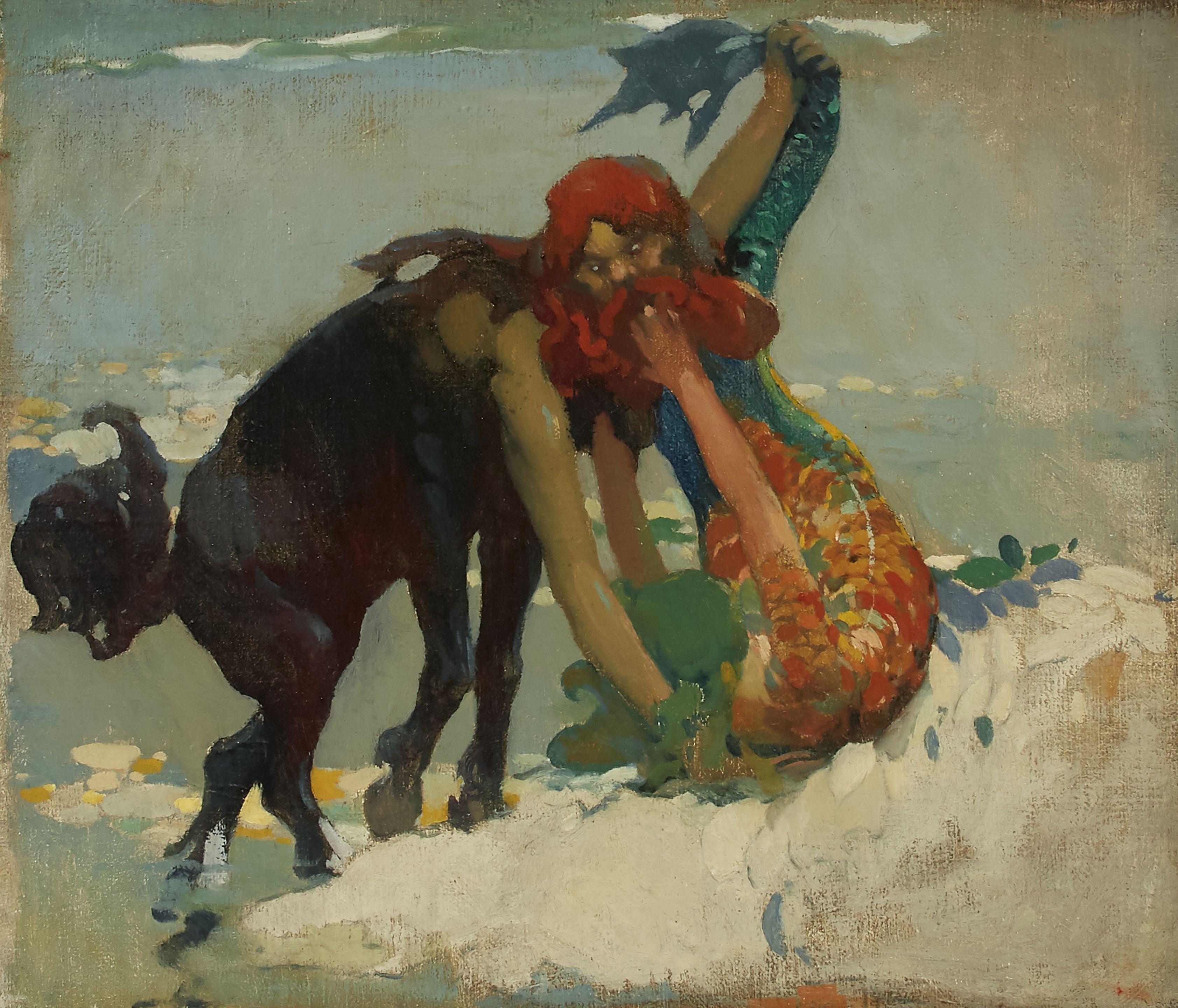 Arthur Frank Mathews - Sea Centaur and Mermaid
