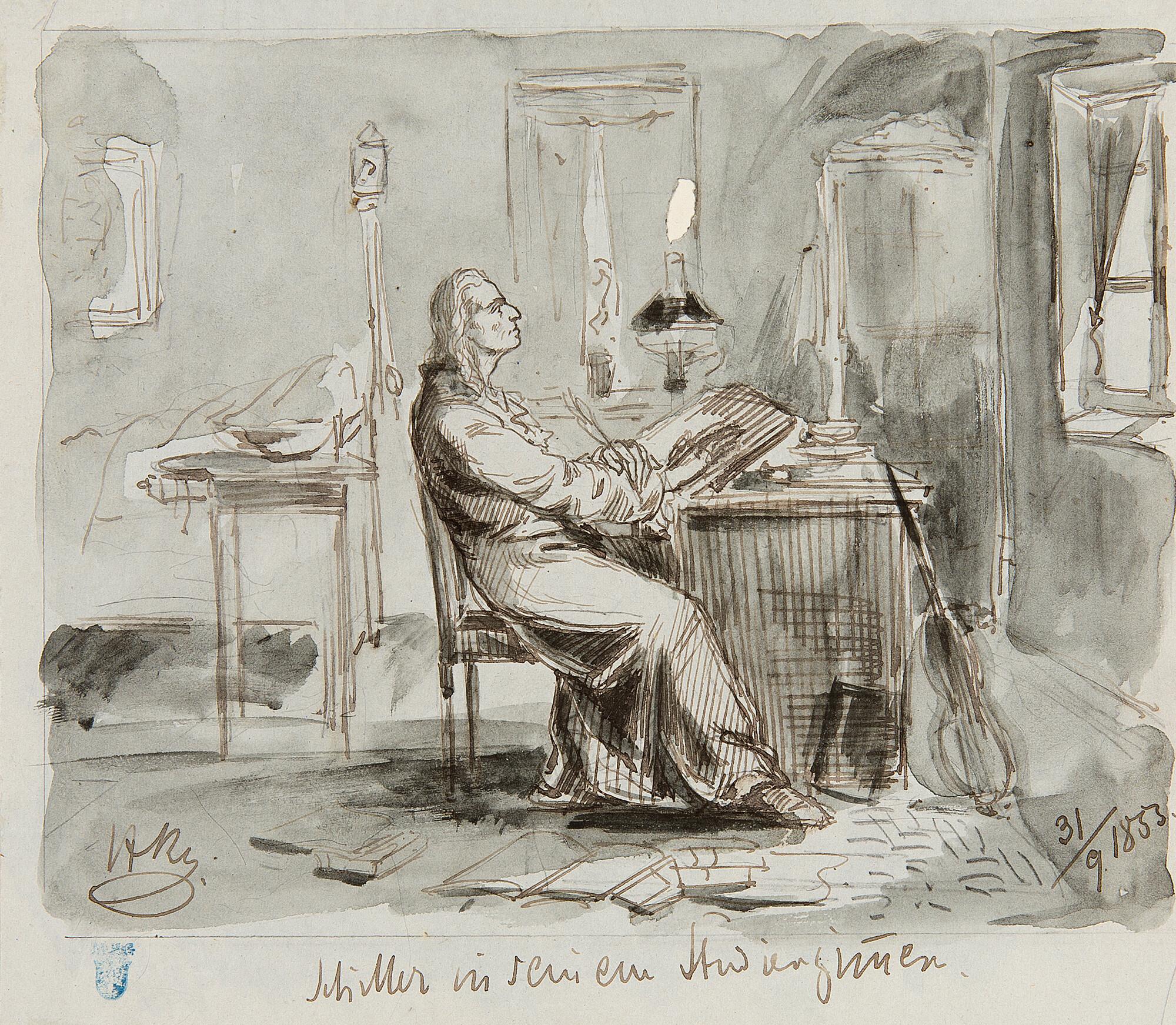 Arthur Georg von Ramberg - „Schiller in seinem Studierzimmer“.