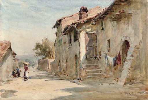 Arthur Gerald Ackermann, R.I. - Figures on a sunlit Mediterranean street