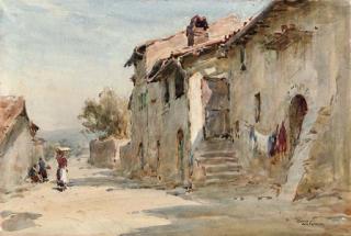 Arthur Gerald Ackermann, R.I. - Figures on a sunlit Mediterranean street