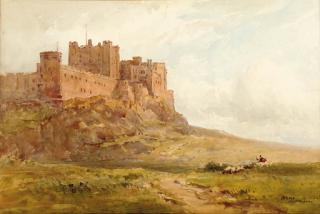 Arthur Gerald Ackermann - A Shepherd And His Flock Before Bamborough Castle