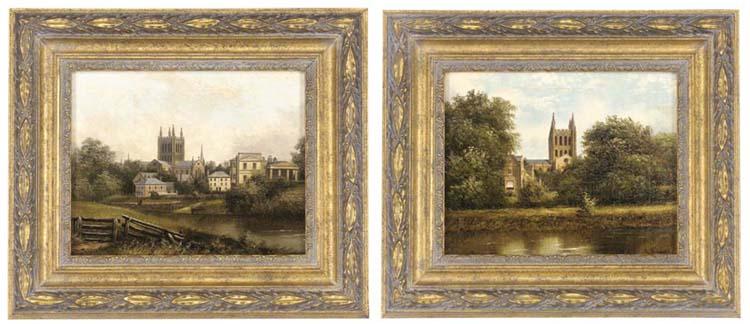 Arthur Gilbert - Hereford Cathederal and Palace; and Hereford Cathederal from the river