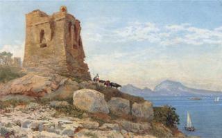 Arthur Glennie, R.W.S. - Cattle Grazing Before A Ruined Tower On The Coast At Sorrento