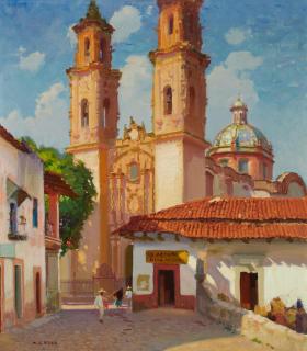 Arthur Grover Rider - Figures outside Taxco Cathedral