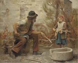 Arthur Hacker, R.A. - A woodcutter and his daughter