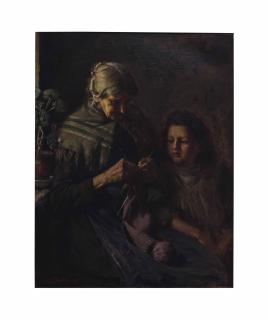 Arthur Hacker - The knitting lesson