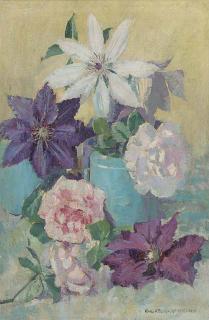 Arthur Henry Knighton Hammond - Clematis and peonies in a vase