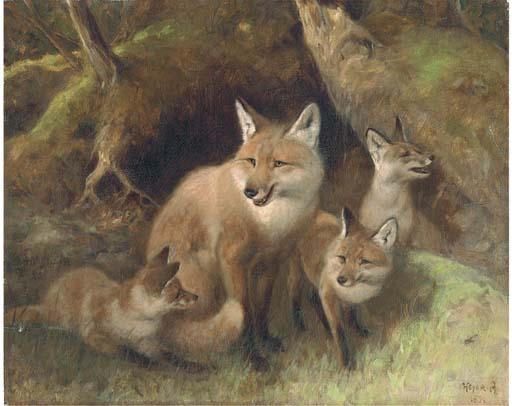 Arthur Heyer - A Fox With Cubs